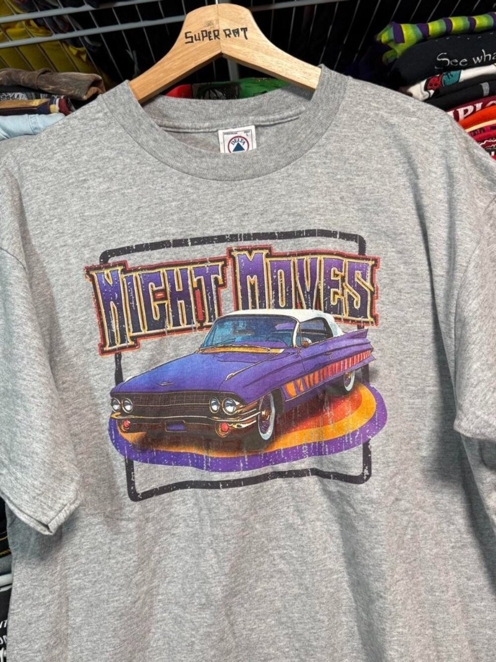 Y2k night moves classic car graphic t shirt grey Delta pro weight